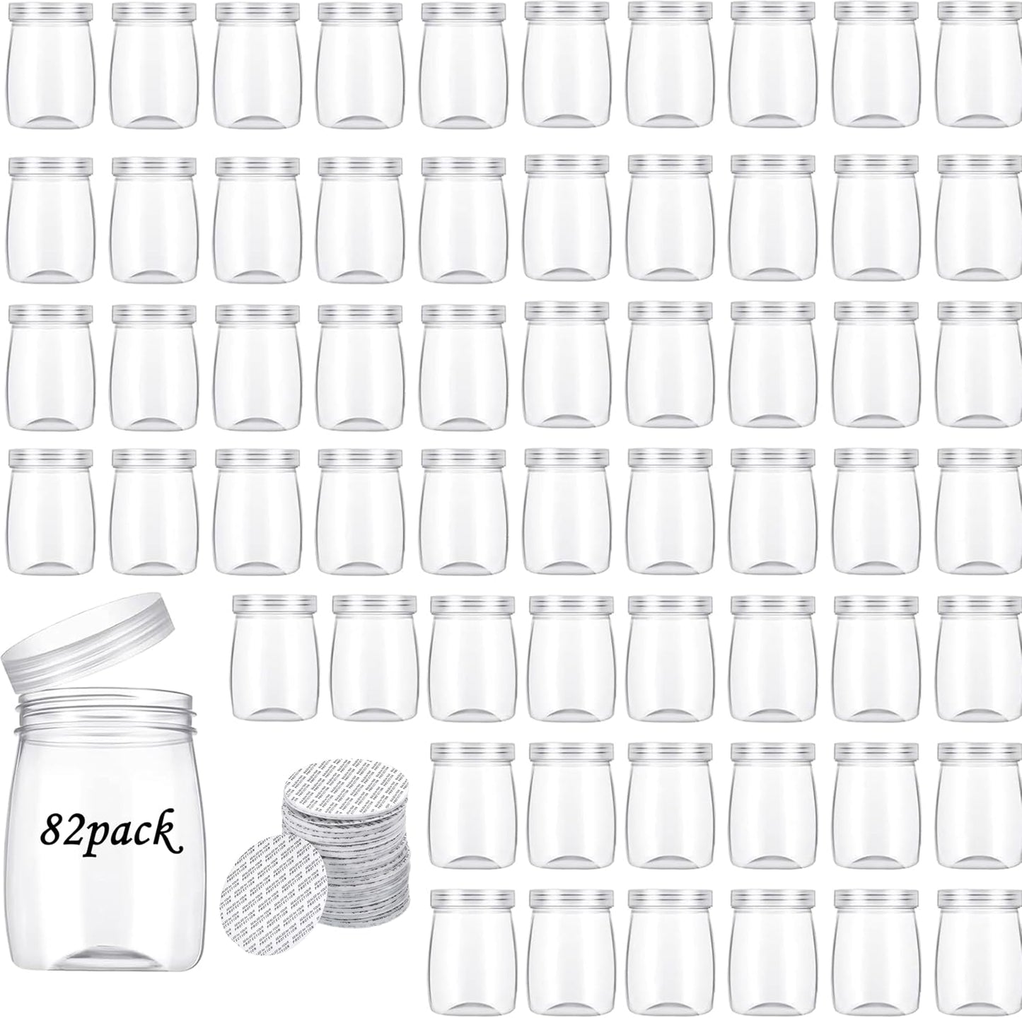 Mini Pudding Jars 82Pack, 5oz/150ml Plastic Favor Jar with Lids, Candy jars,Yogurt Containers with Pressure Sensitive Seal, Mason Jar,Jam,Bath Salt Jars Wedding Favors Honey Pot-Velvo Beauty