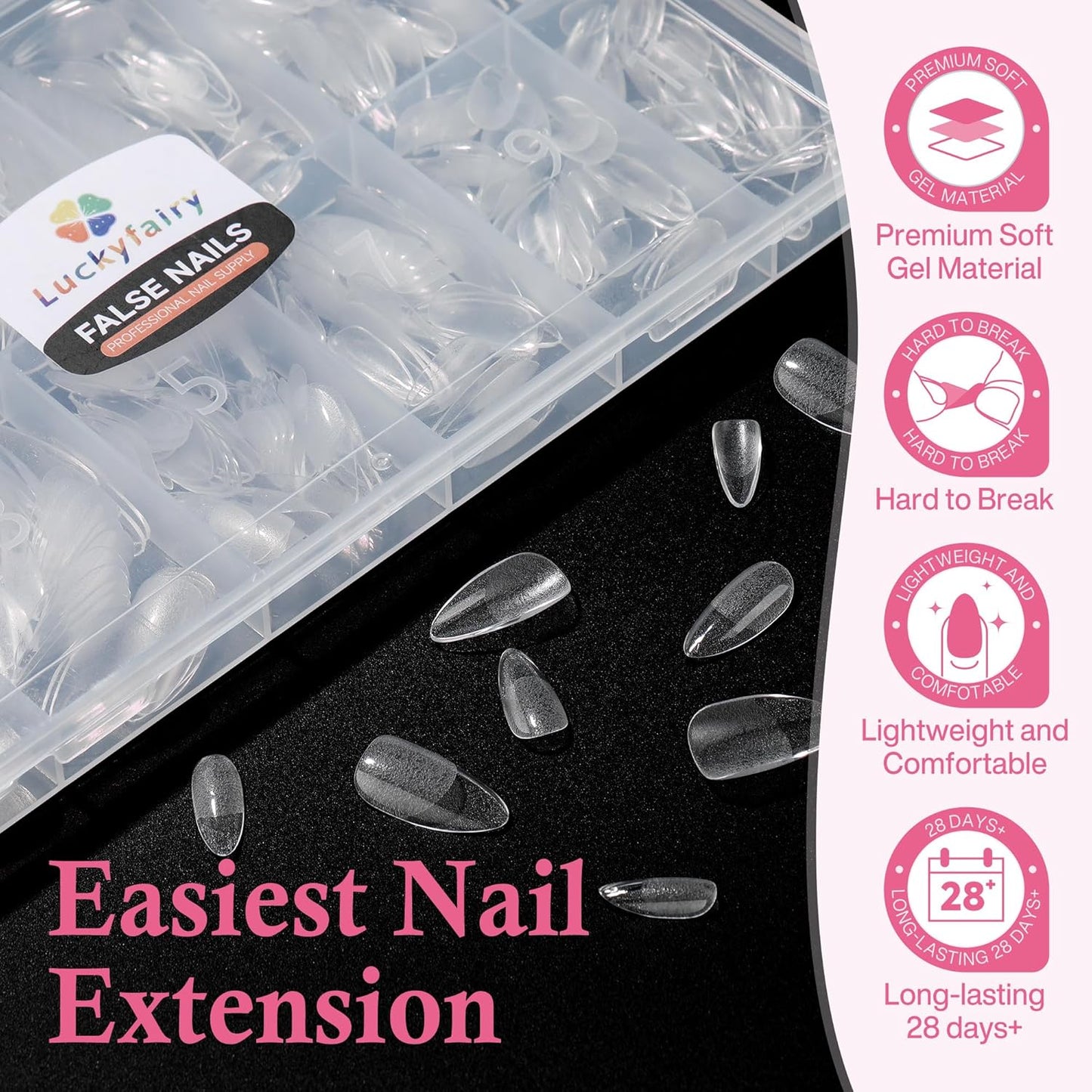 Almond Nail Tips: 504pcs Medium Almond Gel Nail Tips, Pre-shape Half Matte Short Nails Full Cover Clear Press On Acrylic Fake Nails for Nail Extension Nail Art 12 Sizes-Velvo Beauty