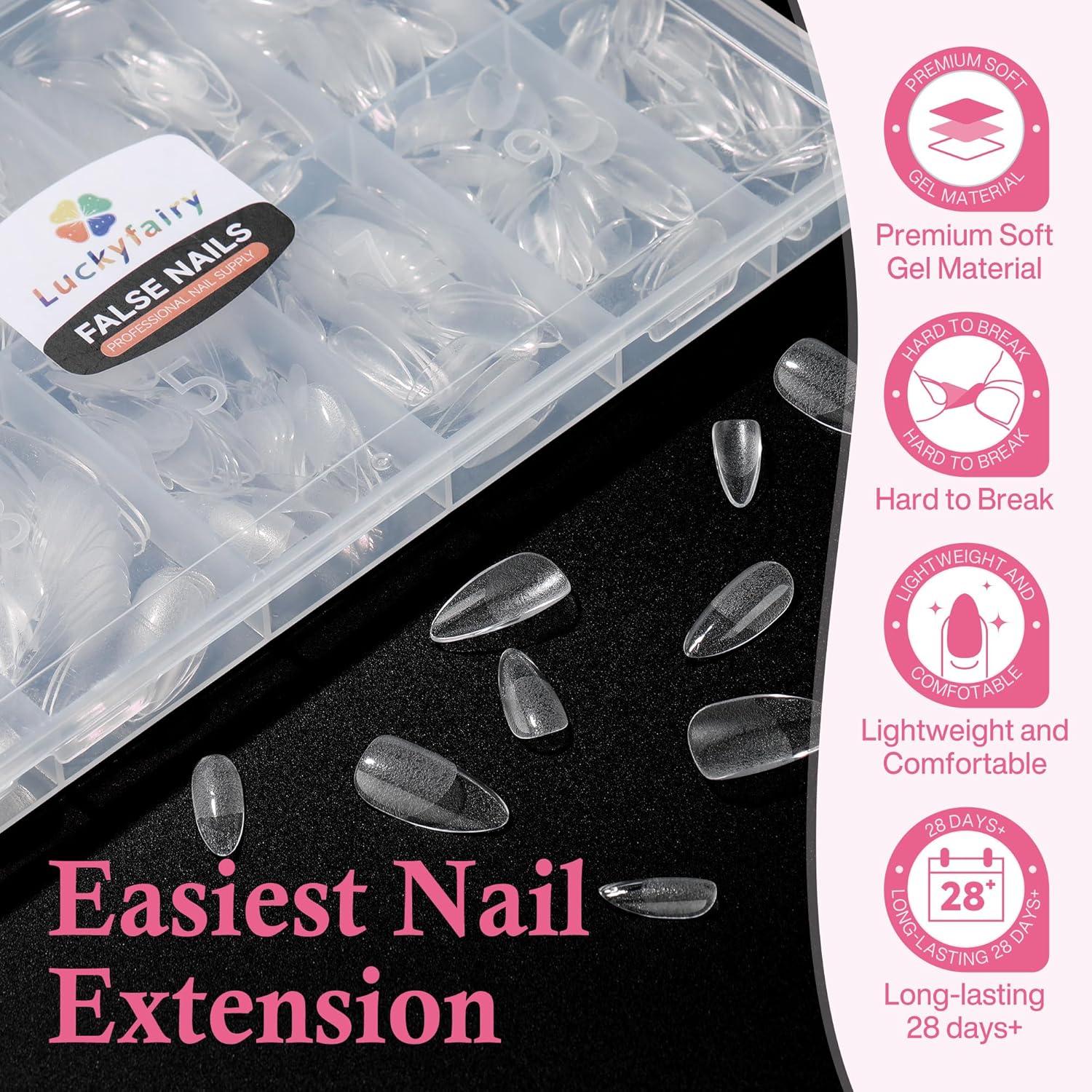 Almond Nail Tips: 504pcs Medium Almond Gel Nail Tips, Pre-shape Half Matte Short Nails Full Cover Clear Press On Acrylic Fake Nails for Nail Extension Nail Art 12 Sizes-Velvo Beauty