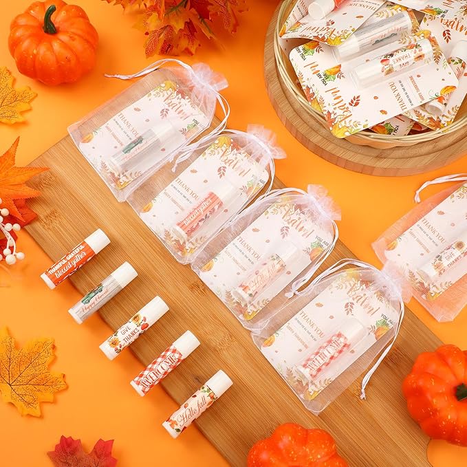 30 Pack Hello Fall Thanksgiving Party Gifts Bulk Lip Balms Favors Employee Appreciation Gifts Small Thank You Gifts for Women Men Satff Coworkers Teachers-Velvo Beauty