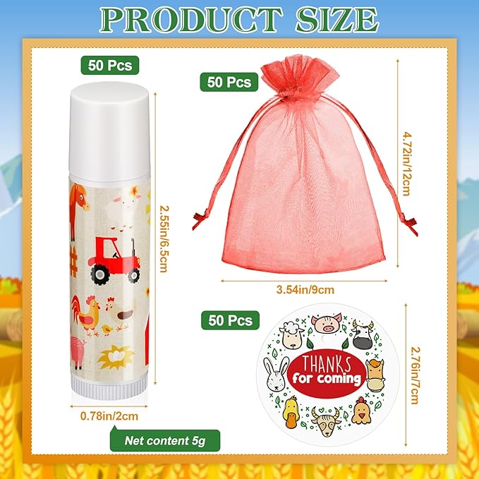 Fumete 50 Pack Baby Shower Farm Animals Party Gifts Favors Bulk Lip Balms for Guests Boys Girls Neutral Gender Reveal Favors for Baby Shower Prizes Souvenirs Bags Stuffer Classroom Prizes-Velvo Beauty