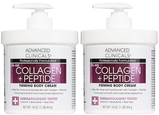 Advanced Clinicals Collagen Peptides Body Lotion & Face Moisturizer | Peptide Infused Collagen Lotion For Women & Men Helps Improve Look Of Crepe Skin, Wrinkles, & Uneven Dry Skin Texture, 2-Pack-Velvo Beauty