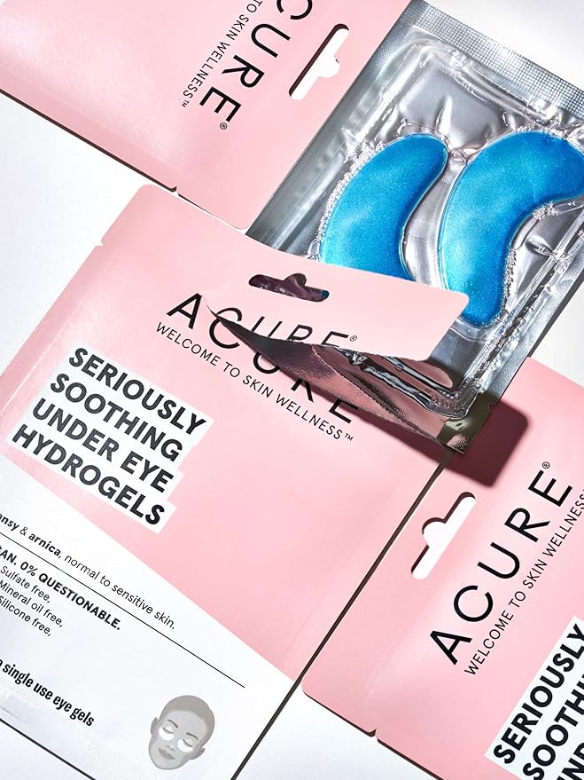 Acure Seriously Soothing Under Eye Hydrogels, 100% Vegan, For Dry to Sensitive Skin, Blue Tansy & Arnica - Soothes & Minimizes Dark Circles, Two Single Use, 0.24 Fl Oz-Velvo Beauty