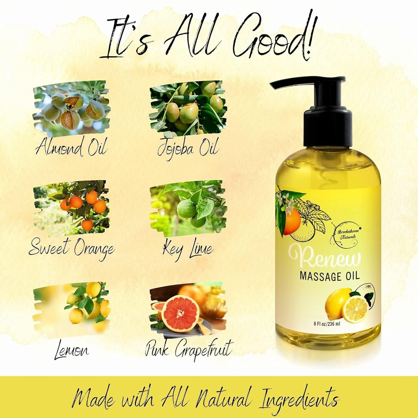 Renew Massage Oil with Orange, Lemon & Peppermint Essential Oils - Great for Massage Therapy or Home use. Ideal for Full Body – with Almond, Grapeseed & Jojoba – by Brookethorne Naturals-Velvo Beauty