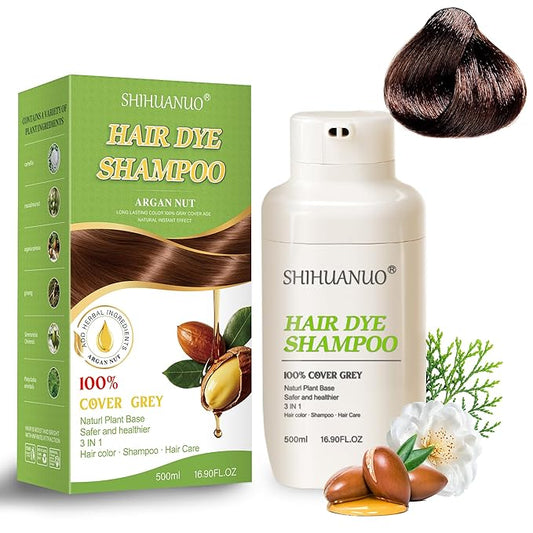 Hair Dye Shampoo 3 in 1 for Gray Hair Coverage, Argan nut Natural Shampoo Hair Dye for Women & Men/Ammonia-Free 500ml(Brown)-Velvo Beauty