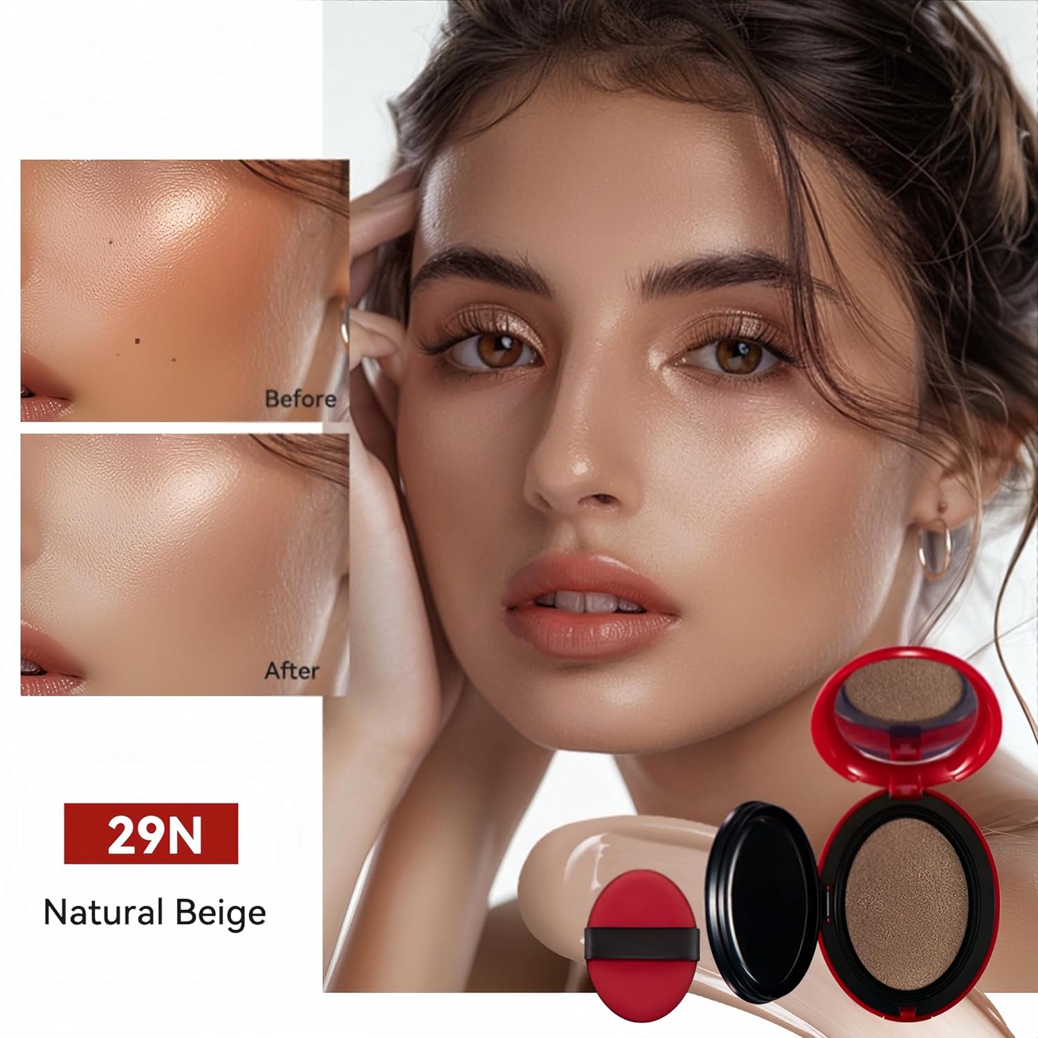 MAEPEOR Cushion Foundation 9 Colors Full Coverage Weightless Satin Glow Foundation Hydrating Long-Lasting Cushion BB Cream (Color 03)-Velvo Beauty