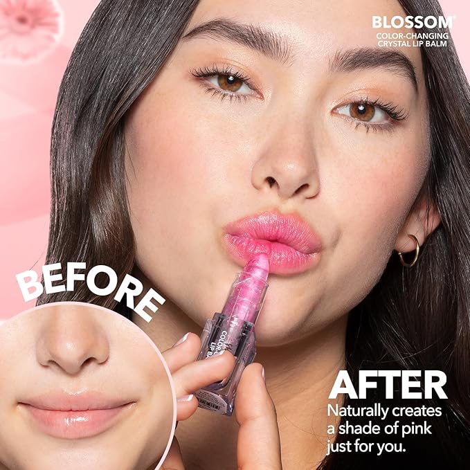Blossom Moisturizing Color Changing Shimmering Lip Balm Sparkle Lip Stain Tint, Infused with Real Flowers, 3g, Blush-Velvo Beauty