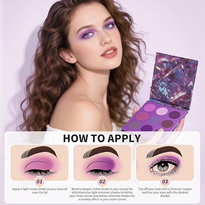 docolor Eyeshadow 9 Colors Purple Eyeshadow Palette High Pigmented Blendable Matte & Glitter Shimmer Finishes, Long Lasting Mauve Eye Makeup for Christmas Party Music Festivals-Velvo Beauty