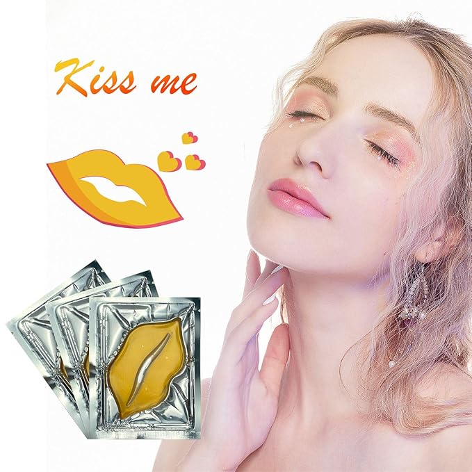 Adofect 30 Pieces Collagen Crystal Gold Lip Care Gel Masks, Collagen Crystal Lip Pads, Greate For Moisturizing Lips, Remove Dead Skin, Anti Chapped, Anti-Aging & Plump Your Lips-Velvo Beauty