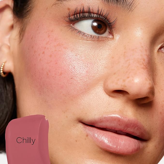 Saie Dew Blush - Lightweight Liquid Blush with a Blendable + Buildable Cream Finish - Dewy Cheek Tint with Doe Foot Wand Makeup Applicator - Mauve Blush - Chilly (.40 oz)-Velvo Beauty