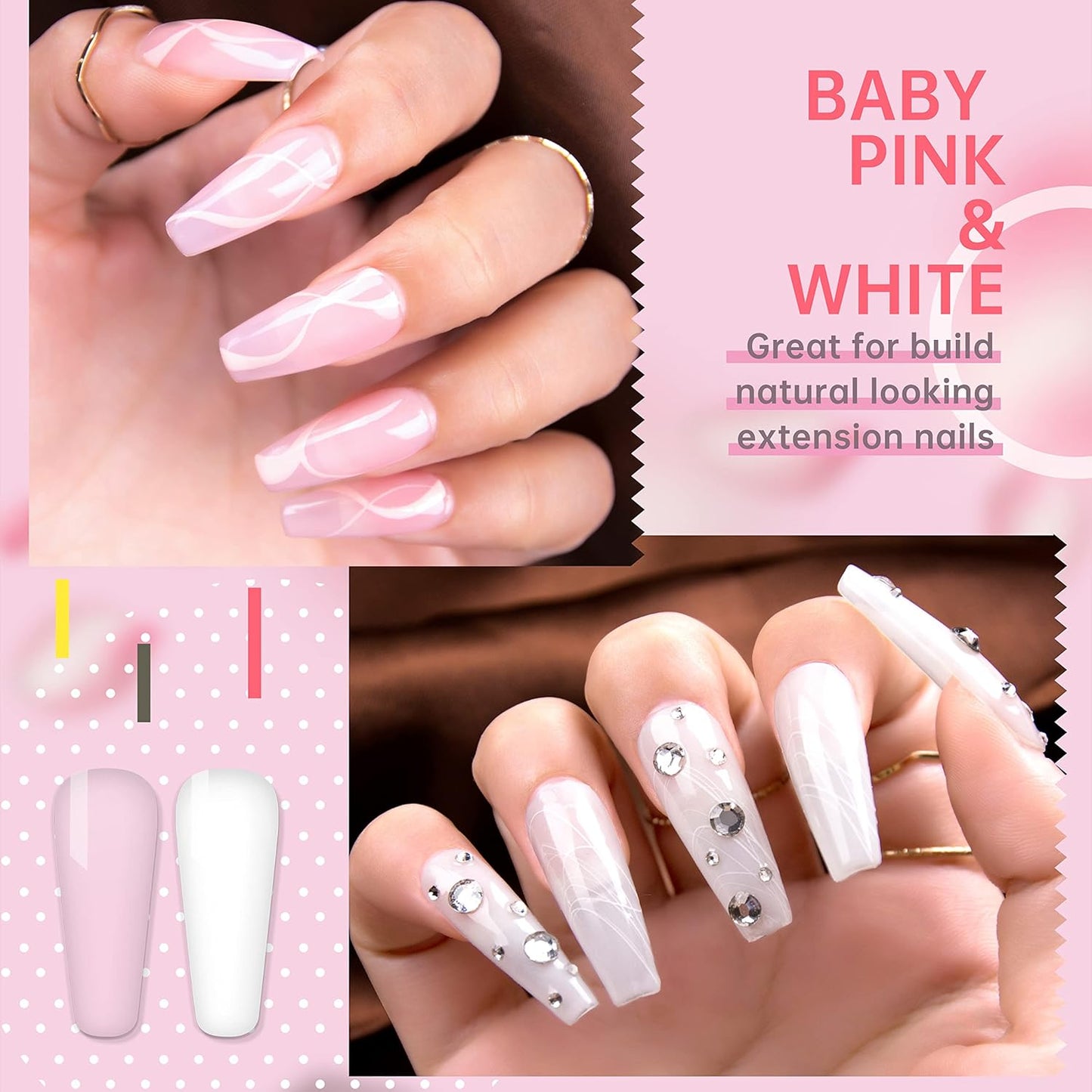 Hema Free Builder Gel (Milky White+ Baby Pink) - Hypoallergenic Strong Base Coat | Long-Lasting Adhesion (30+ Days) for Professional Nails Gift for Women-Velvo Beauty