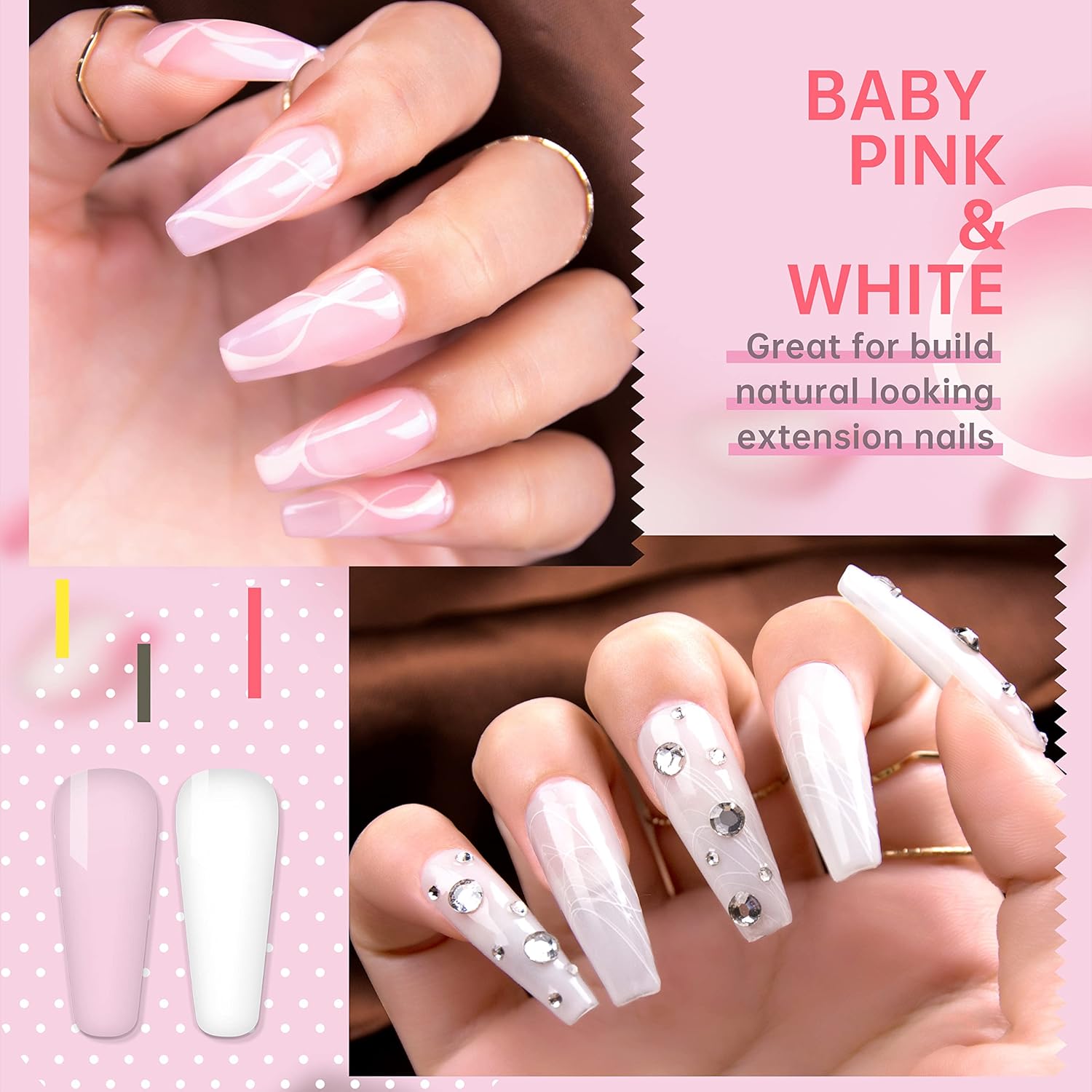 Hema Free Builder Gel (Milky White+ Baby Pink) - Hypoallergenic Strong Base Coat | Long-Lasting Adhesion (30+ Days) for Professional Nails Gift for Women-Velvo Beauty