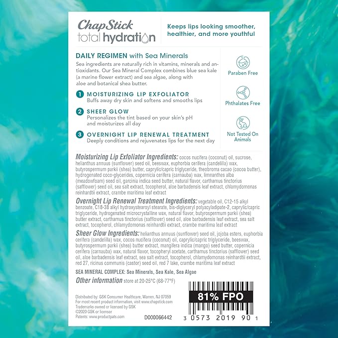 ChapStick Total Hydration Sea Minerals Gift Pack with Moisturizing Lip Exfoliator, Overnight Lip Moisturizer and Tinted Lip Balm - Pack of 3-Velvo Beauty