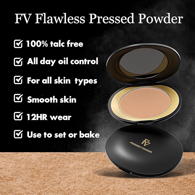FV Setting Powder, Oil-Control, Long-Lasting, Medium Coverage Pressed Face Powder Makeup, Matte Finish for Oily, Dry & Normal Skin, Natural Beige, 0.28 Oz-Velvo Beauty