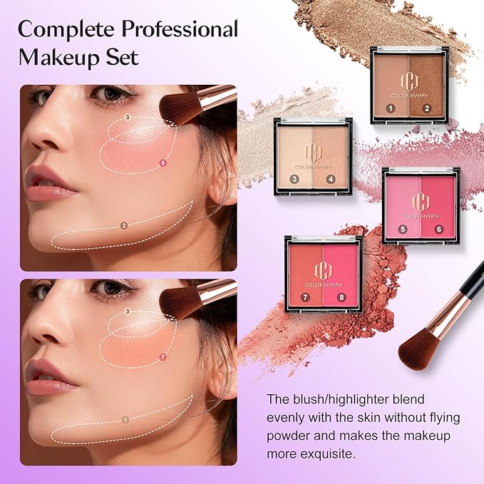 Color Nymph All in one Makeup Kit For Girls Teens, Makeup Set 4 Trays Spacious Space Train Case for Beginner with Eyeshadow Highlighter Lipgloss Blush Contour Concealer Brush Eyeliner Lipbalm-Velvo Beauty