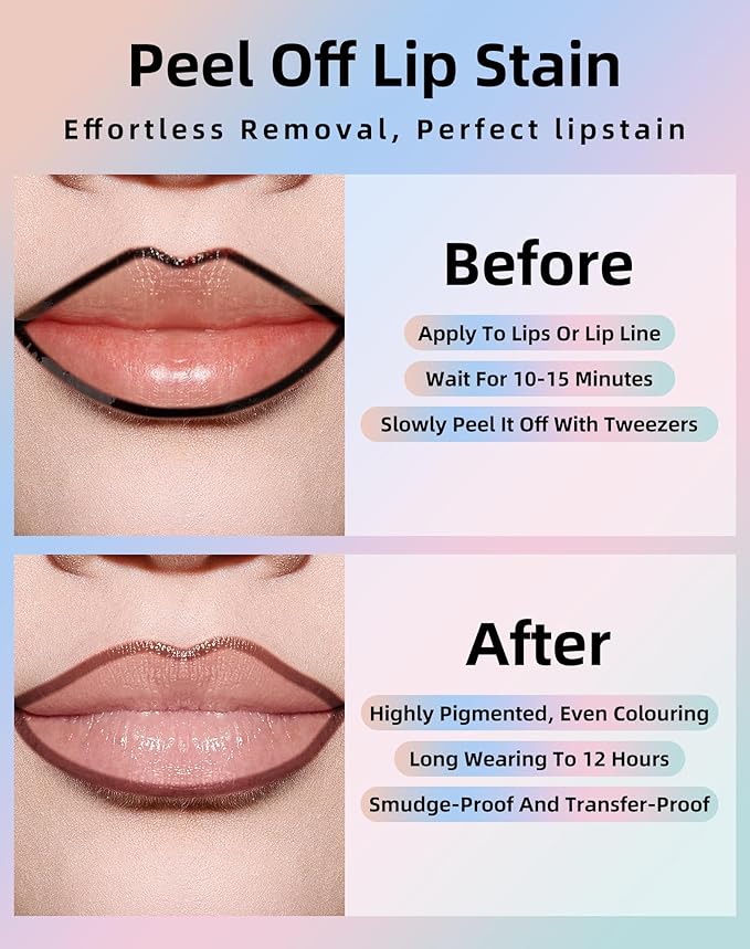 KIMUSE Lip Stain Peel Off, Peel Off Lip Liner Stain with Tweezer, Long Lasting, Waterproof, Transfer Proof Lipstains Color, Smudge-Free, Easy Removal, Matte Finish-Velvo Beauty