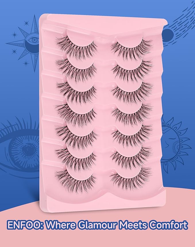 Wispy Lashes Natural Look Flared Strip False Eyelashes Round Eye Lash Soft False Mink Eyelash Fluffy Pack 7 Pairs 15MM D80-Velvo Beauty