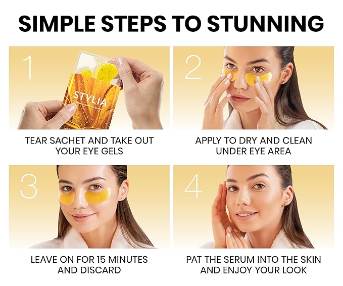 Stylia Under Eye Patches for Dark Circles and Puffy Eyes (30 Pairs) - 24k Gold Under Eye Mask with Vitamin C, Hyaluronic Acid, Pearl Extract - Eye Masks for Dark Circles and Puffiness-Velvo Beauty