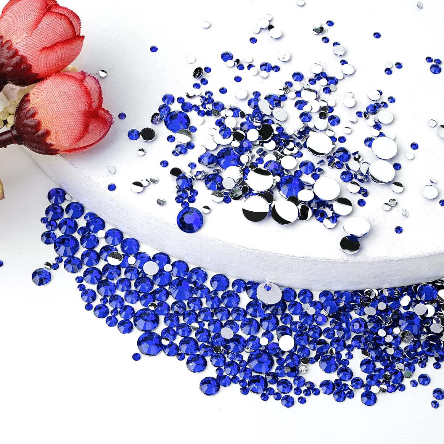 Canvalite 2784PCS Blue Rhinestones Flatback Gems, Nail Rhinestones Nail Art Gems with Glues, Pick Up Tweezers and Rhinestone Picker Dotting Pen, Nail Art Tools for Nails, Clothes, Face, Crafts-Velvo Beauty