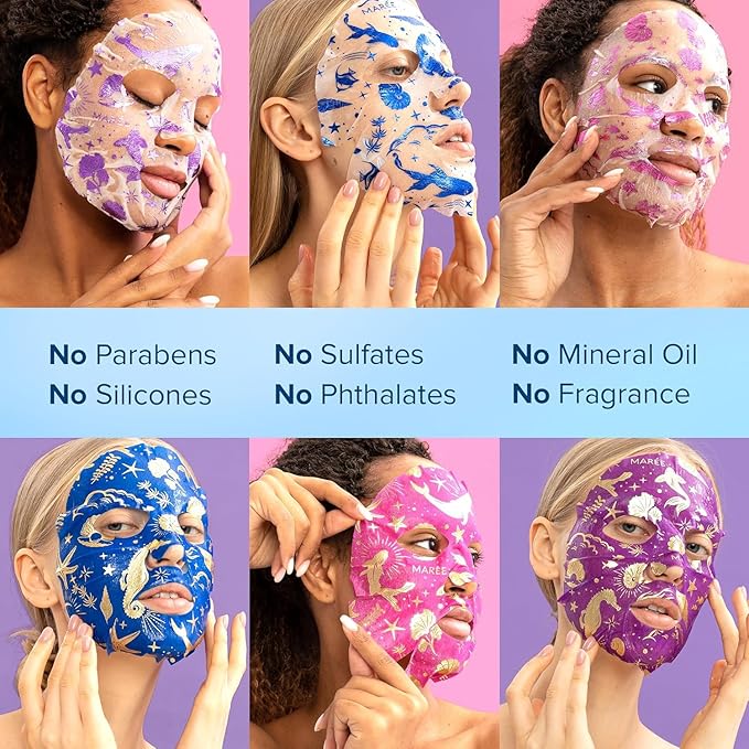 MAREE Collagen Facial Mask with Hyaluronic Acid 2 PACK - Hydrating Face Masks Skincare - Mascarillas Faciales For Women Skin Care - Multicolor, 12 Count-Velvo Beauty