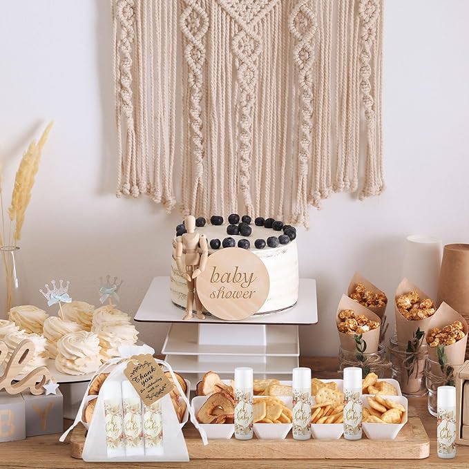 Demissle 50 Pcs Baby Shower Lip Balm Gift Set with 100 Pcs Organza Bags Baby Shower Party Favor for Guest Thank You Tag Rope Baby Shower Party Decoration Gender Reveal Souvenirs(Colorful Plants)-Velvo Beauty