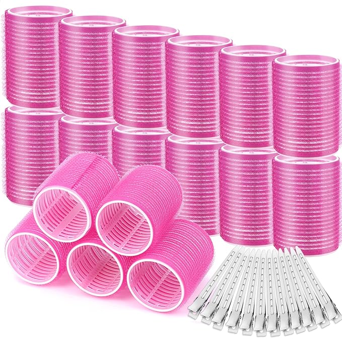 Big Self-Grip Hair Rollers with Stainless Steel Duckbill Clips for Long, Medium Hair and Volume-Velvo Beauty