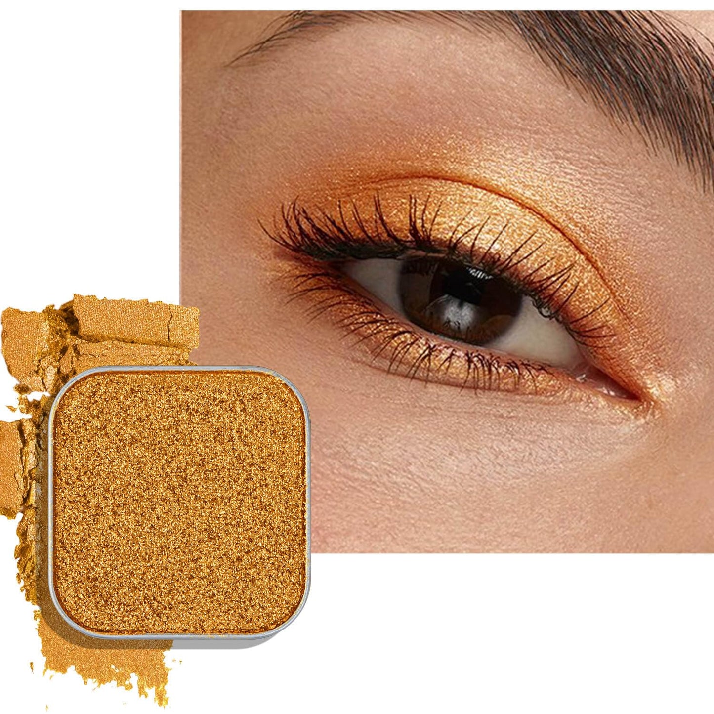 Magnetic single shimmer gold eyeshadow with metal pan, subtle shimmer orange eyeshadow refill pan, mini palette for empty magnetic palette (Ginger Gleam)-Velvo Beauty