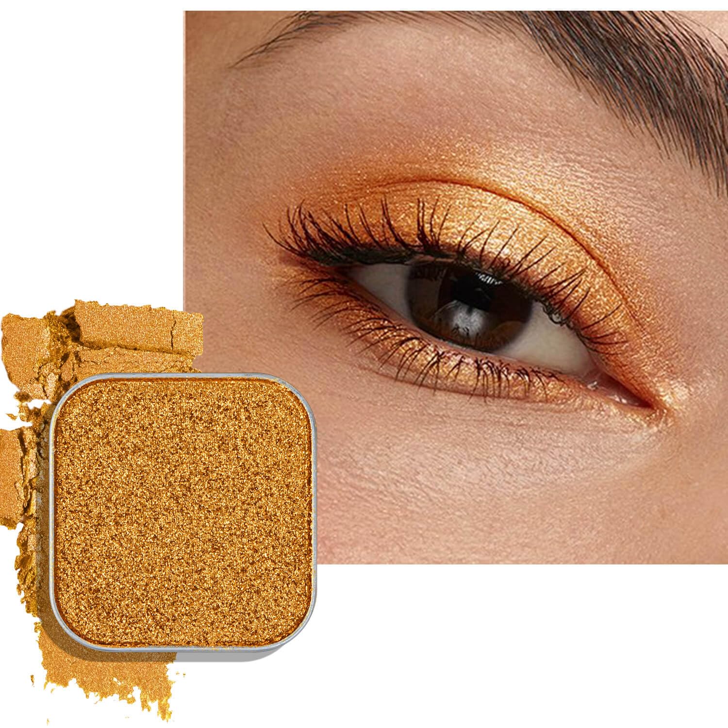 Magnetic single shimmer gold eyeshadow with metal pan, subtle shimmer orange eyeshadow refill pan, mini palette for empty magnetic palette (Ginger Gleam)-Velvo Beauty