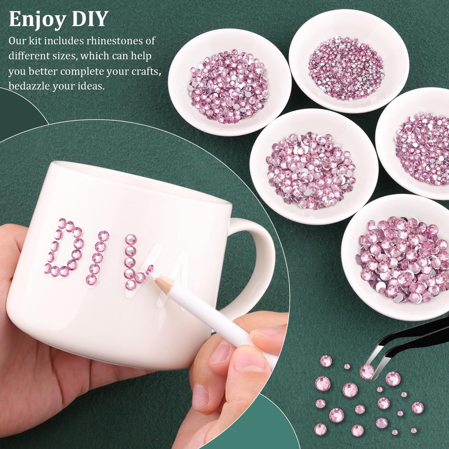 Resin Rhinestones for Crafting with B7000 Jewelry Glue, 2 Boxes Light Pink Flatback Crystals with 3Pcs 10ml Glue for Bedazzling Crafts DIY Nail Art Makeup, Gems for Clothing Shoes-Velvo Beauty