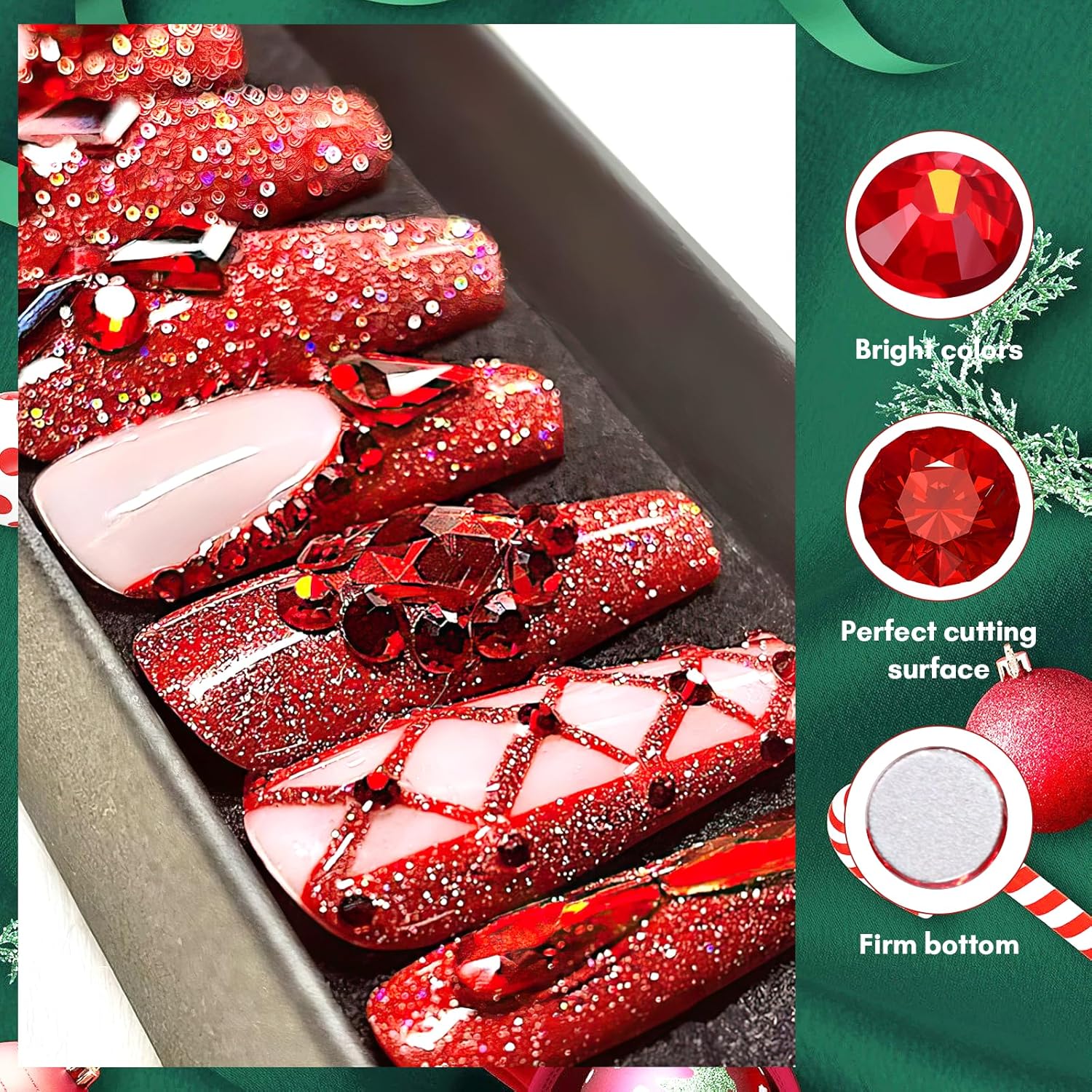 Makartt Red Nail Rhinestones Flatback Rhinestones Multi-Size Round Crystal Glass Nail Charms Diamonds Nail Jewels for DIY Crafts Makeup Nail Art Supplies Accessories Christmas Gift-Velvo Beauty