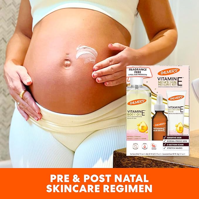 Palmer's Vitamin E Mom's Skin Healing Body Care Kit, Pregnancy and Postpartum Essentials Includes Body Oil, Scar Serum and Concentrated Body Cream-Velvo Beauty
