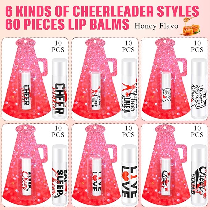60 Pcs Cheerleading Lip Balm Bulk Cheer Teams Lip Balm Gifts Set Honey Moisturizing Lip Care Flavor Hydration Dry Chapped Lips for Men Women Children(Red)-Velvo Beauty