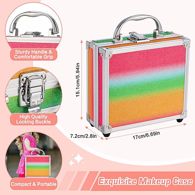 Anpro All-In-One Makeup Carry Case with Pro Teen Makeup Set, Full Starter Cosmetics Kit with Makeup Brushes, Eye Shadows Palette, Blushes, Glitter Gel, Temporary Tattoo Stickers-Velvo Beauty