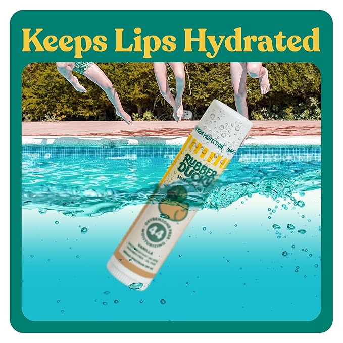 Rubber Ducky Lip Sunscreen SPF 44, Kids Vegan Lip Balm with Vitamin E, UV Protection, Water Resistant, Untinted, Vanilla Flavor, Broad Spectrum-Velvo Beauty