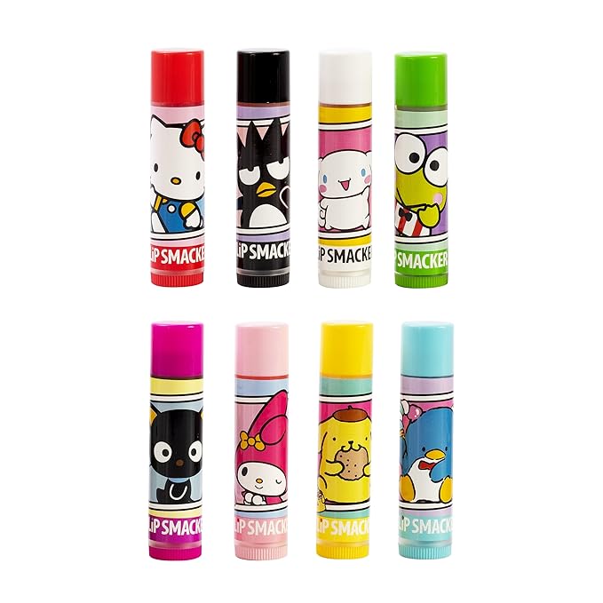 Lip Smacker Sanrio Hello Kitty and Friends 8-Piece Flavored Lip Balm, Clear, For Kids, My Melody, Little Twin Stars, and Chococat-Velvo Beauty