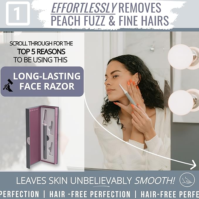 Premium Dermaplaning Tool - Multipurpose Face Razor for Women - Exfoliating Dermaplaner for Smooth Skin, Gentle Eyebrow and Facial Hair Remover - Pack of 3 Blades and Sturdy Metal Handle-Velvo Beauty