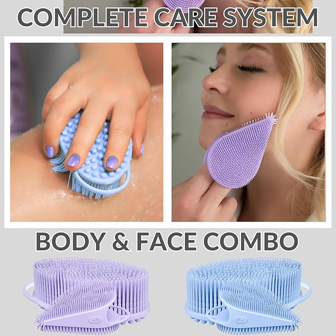 Avilana Silicone Body Scrubber – Gentle Shower Brush & Loofah Alternative- Food Grade & Lab Tested – Fast-Drying, Hygienic, BPA-Free Silicone Body Gentle Exfoliator (Blue, Body & Face)-Velvo Beauty