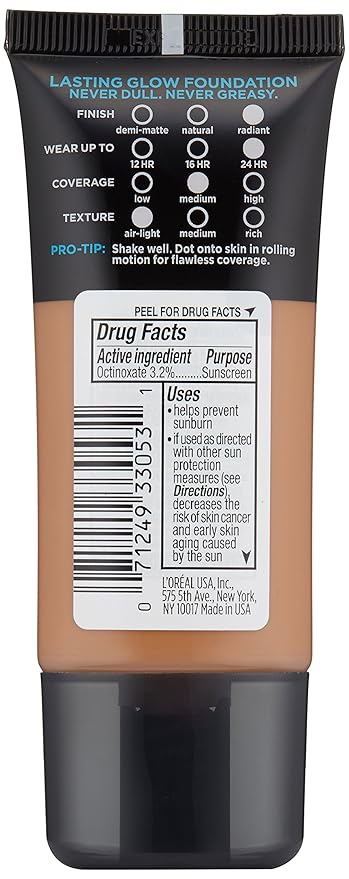 L'Oreal Paris Makeup Infallible Up to 24HR Pro-Glow Foundation, Creme Cafe, 1 fl oz.-Velvo Beauty