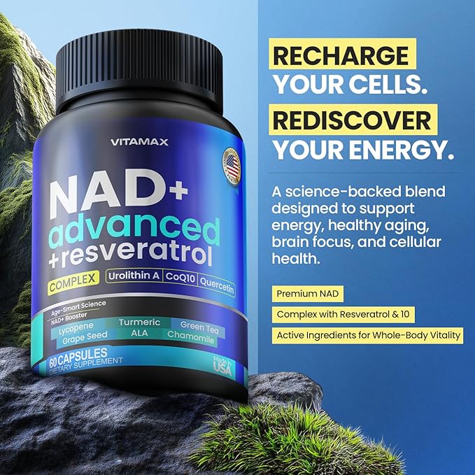 NAD Supplement Extra Strength - Liposomal + Resveratrol for Women & Men, CoQ10, Alpha Lipoic Acid, Green Tea, Quercetin, Urolithin A, Lycopene – High Purity Anti-Aging, Energy & Regeneration – 60ct-Velvo Beauty