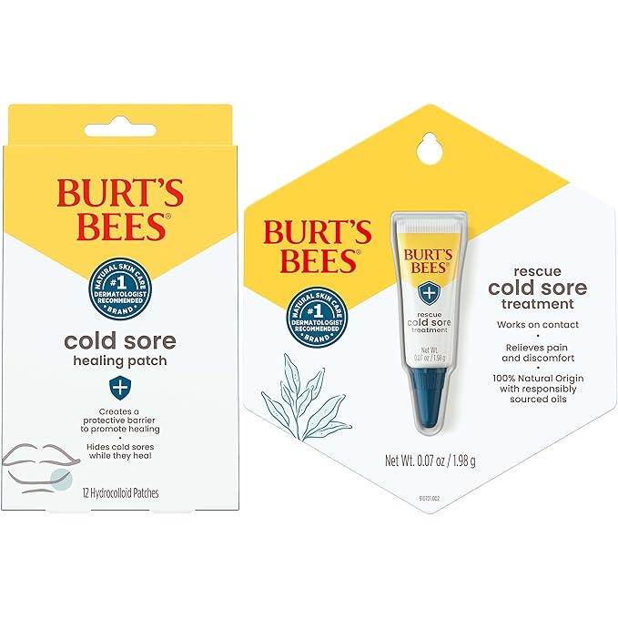Burt's Bees Cold Sore Treatment Bundle with Burt’s Bees Cold Sore Healing Patches and Burt’s Bees Cold Sore Treatment with Rhubarb and Sage, Protects and Heals Cold Sores, Relieves Symptoms-Velvo Beauty