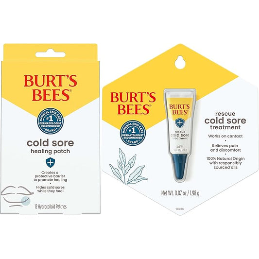Burt's Bees Cold Sore Treatment Bundle with Burt’s Bees Cold Sore Healing Patches and Burt’s Bees Cold Sore Treatment with Rhubarb and Sage, Protects and Heals Cold Sores, Relieves Symptoms-Velvo Beauty