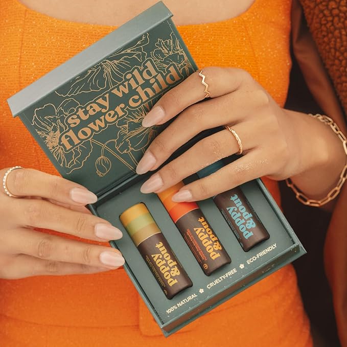 Jumbo Lip Balm Gift Set (3-Pack, Retro Surf) | Poppy & Pout All Natural Lip Balms & Moisturizers | Hydrates with Beeswax, Vitamin E, Organic Coconut Oil | Cruelty-Free | Recyclable Cardboard Tube-Velvo Beauty