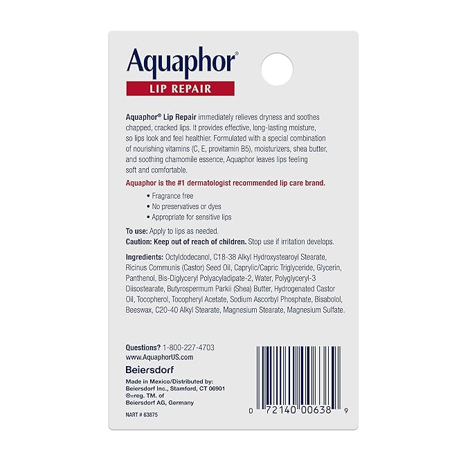 Aquaphor Lip Repair Ointment - Long-lasting Moisture to Soothe Dry Chapped Lips - .35 fl. oz. Tube-Velvo Beauty