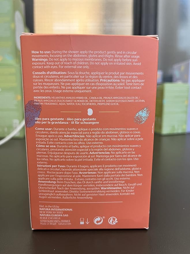 natura - Mamãe e Bebê Mom Stretch Marks Oil - Moisturizing Shower Oil - Skin Elasticity - 100% Vegan - Almond Oil - 97.3% Natural Origin - All Skin - Cruelty Free - Baby Essentials - 6.7 fl oz (200ml)-Velvo Beauty