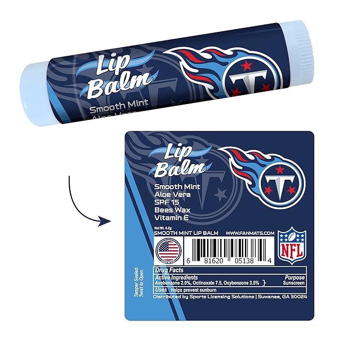 FANMATS 34753 Tennessee Titans Smooth Mint SPF 15 Lip Balm-Velvo Beauty
