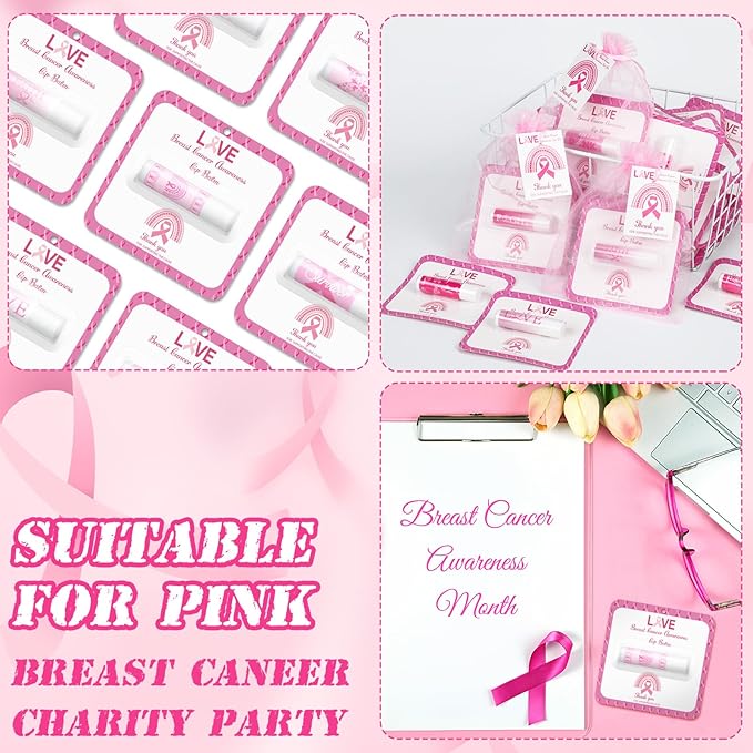 30 Pack Breast Cancer Awareness Favors Bulk Lip Balms Gifts Pink Ribbon Lip Balms Favors Breast Cancer Awareness Month Accessories Support Party Items Decorations for Women Men Survivors-Velvo Beauty