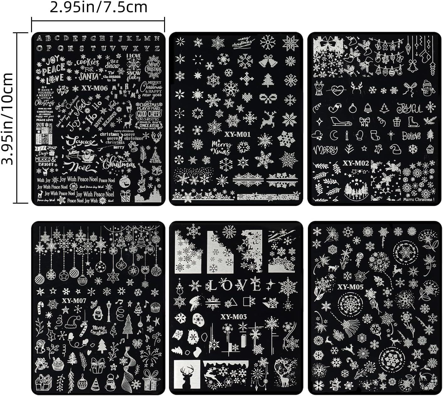 6Pcs Christmas Stamping Plates Set Winter Nail Stamp Kit Xmas Art Image Plates With Snowflakes Tree Bell Snowman Elk Designs DIY Stainless Steel Polish Template-Velvo Beauty