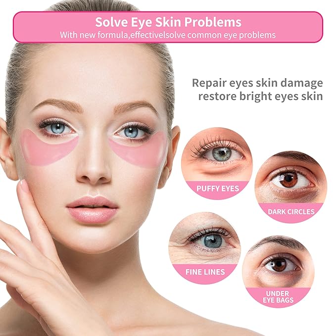 BREYLEE Pink Rose Eye Mask– 60 Pcs - Puffy Eyes and Dark Circles Treatments – Look Younger and Reduce Wrinkles and Fine Lines Undereye, Improve and Firm eye Skin - Pure Natural Material Extraction-Velvo Beauty