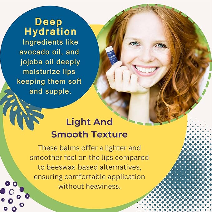 Fragrance Free Lip Balm, Vegan Lip Balm Set, Unscented, No Flavor, Beeswax Free, Organic Jojoba Oil, Avocado Oil, Vitamin E, Natural Moisturizer for Dry, Chapped, or Cracked Lips 5 Tube Set-Velvo Beauty