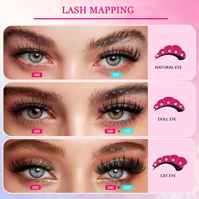 Waltz Lash Clusters Kit - Lash Clusters Lash Extension Kit with Bond and Seal Eyelash Cluster 20D30D40D50D-0.07D Cluster Eyelash Extensions Eyelash Extension Kit DIY at Home-Velvo Beauty